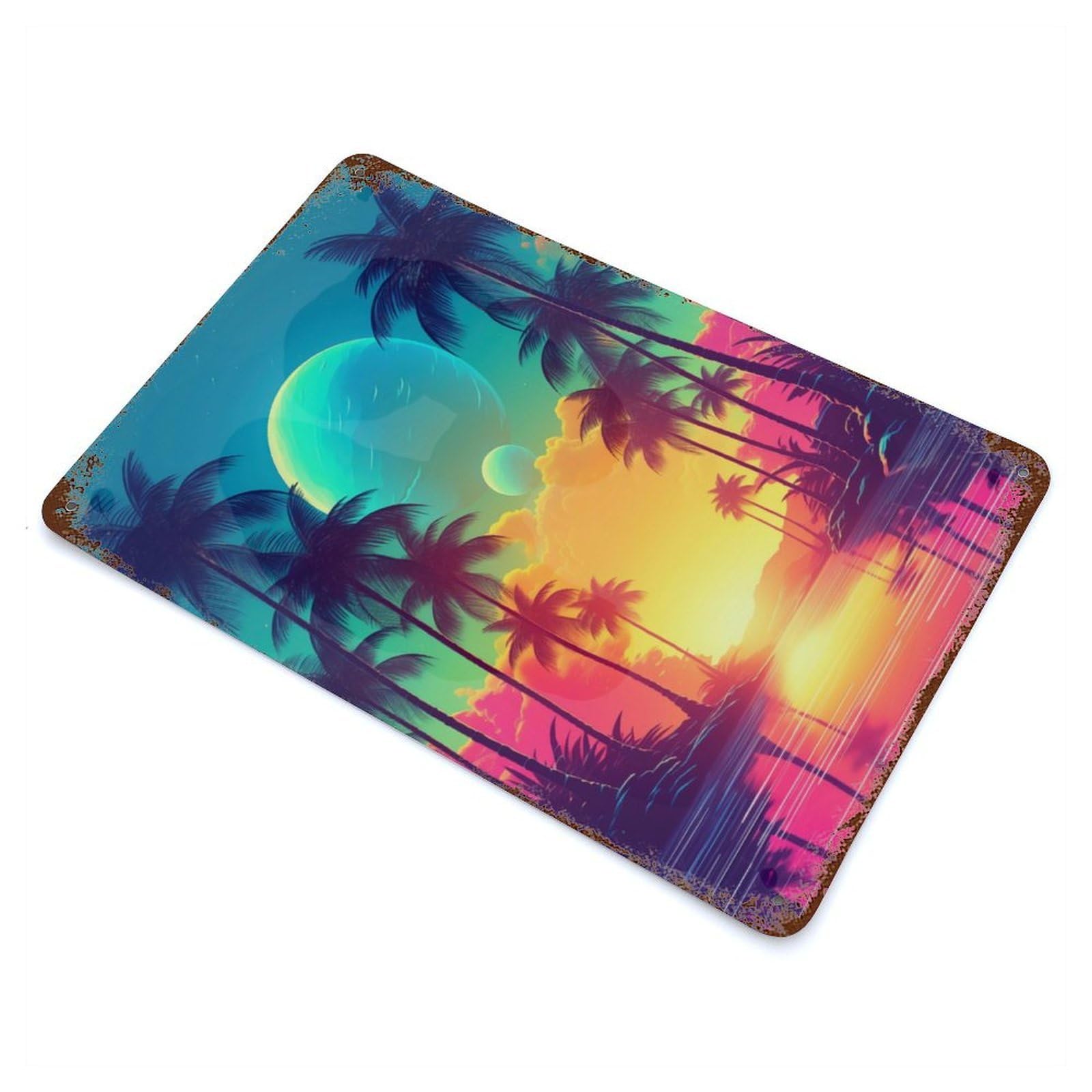 Digital Euphoria Synthwave Aged Metal Wall Plaque 11.8"x7.9", Ideal for Patio, Garden Room And Bar Decor