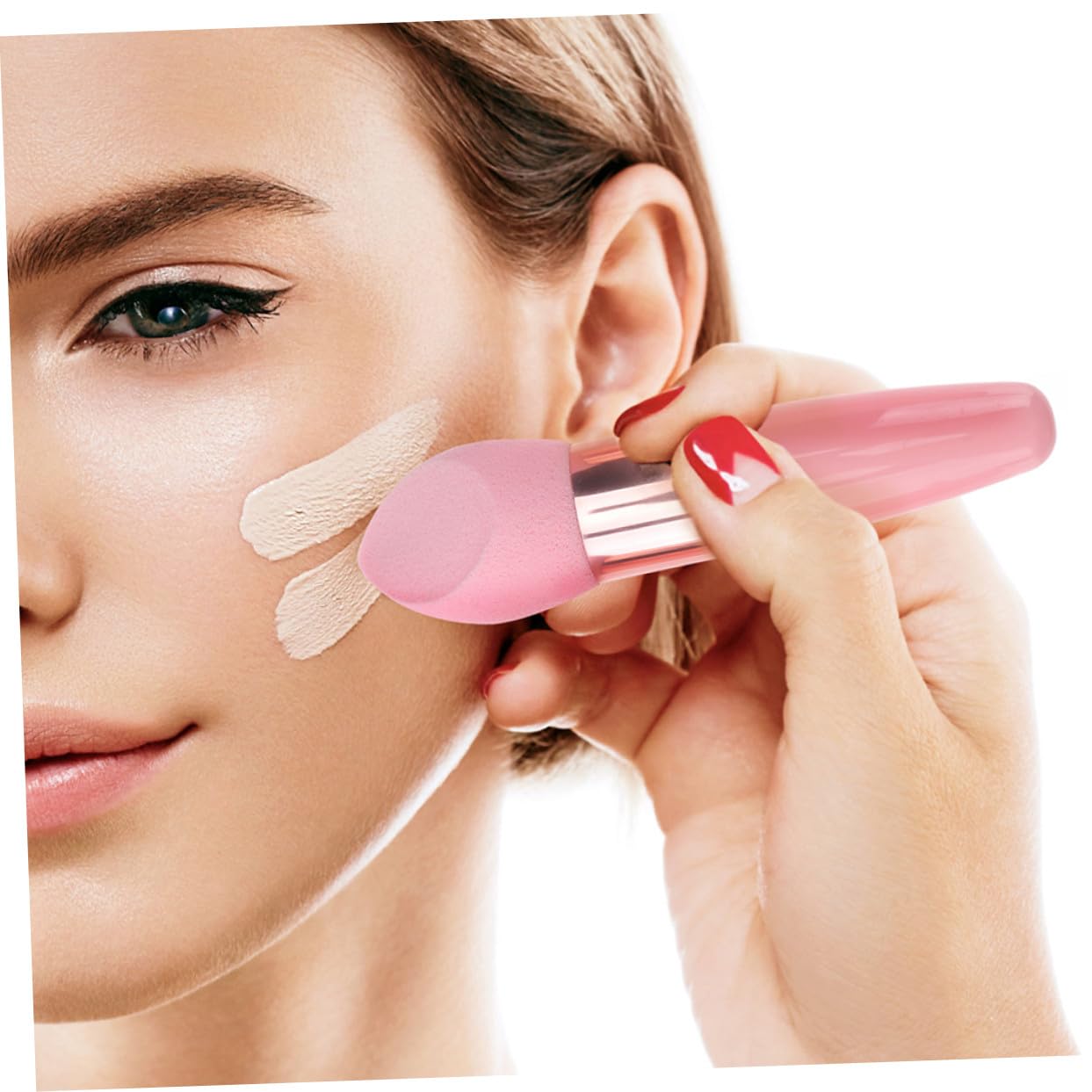Mikikit Set 2 Pennelli Make Up Spugnetta in Lattice Porpora, Strumento Multiuso per Correttore e Blush Manico Ergonomico e Design Portatile