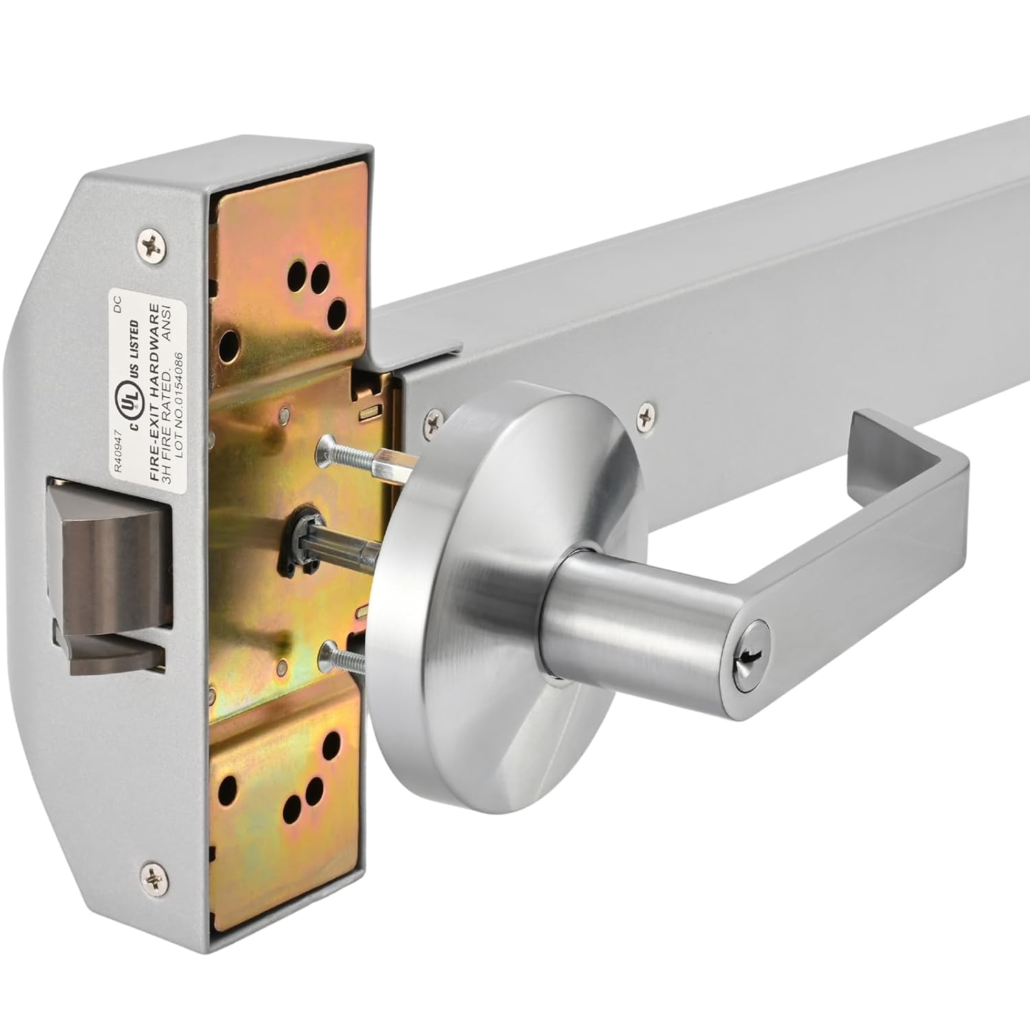 Commercial Panic Exit Device with Push Bar and Exterior Lever Handle, UL10C & ANSI Grade 1 Certified, ADA Compliant Emergency Exit Door Hardware for Safety & Durability (211P-With Lever Handle)