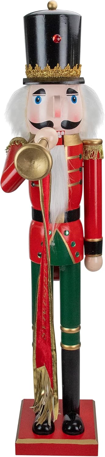 Northlight 36" Red and Green Christmas Nutcracker Soldier with Horn