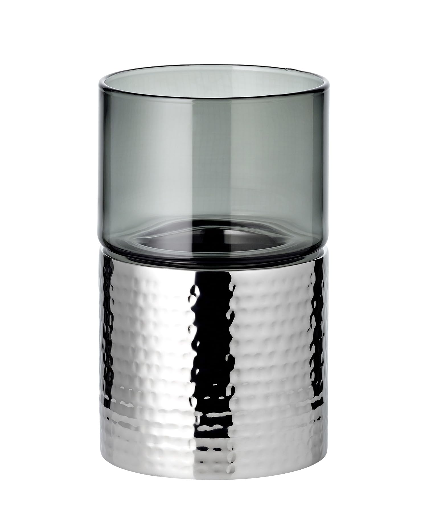 EDZARD Cosmo Tealight Holder Height 18cm Silver Hammered Stainless Steel Mirror Polished