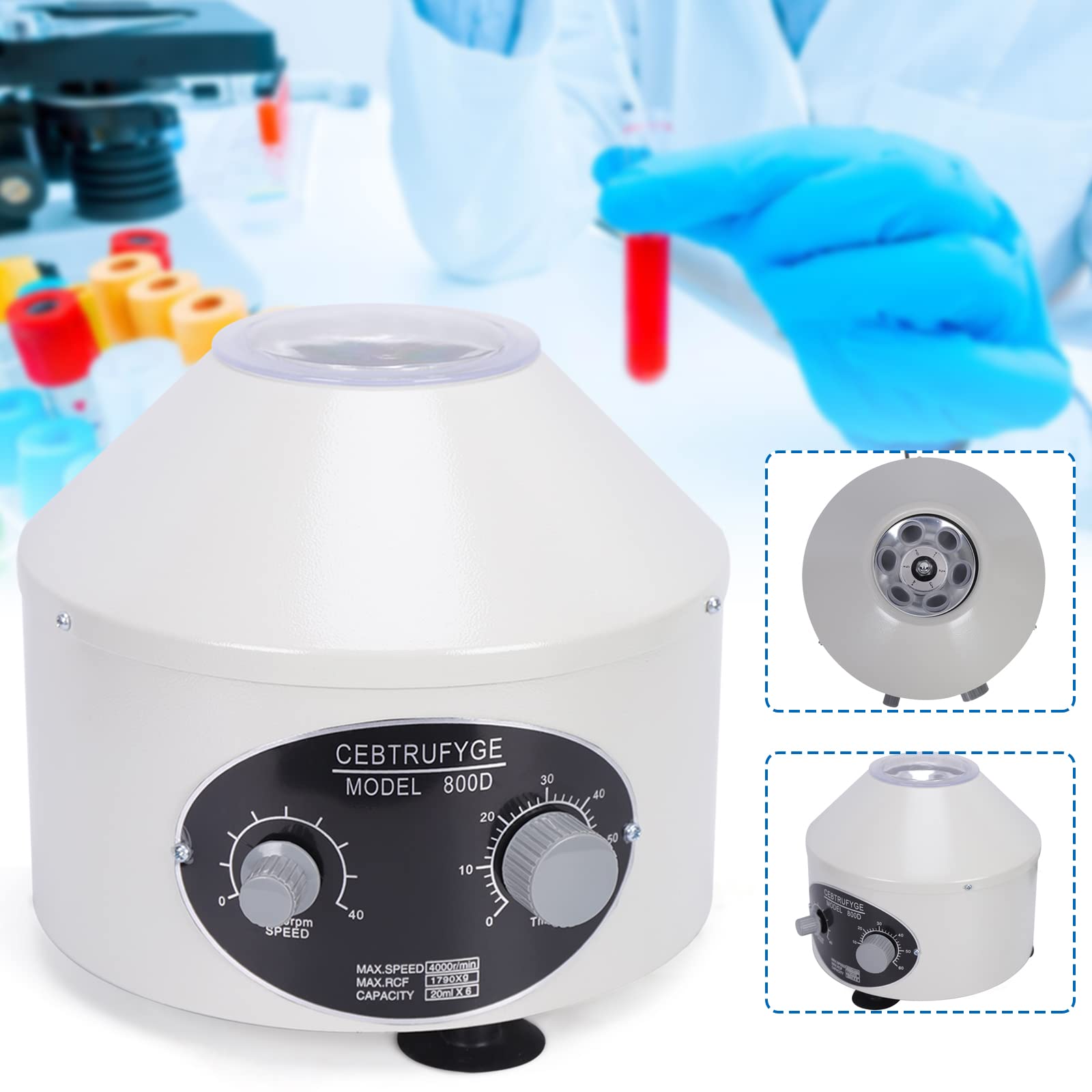 Centrífuga de Laboratorio eléctrica Centrífuga 4000 RPM Centrífuga de Laboratorio para análisis de suero 20 ml x 6 rotores compacta y Potente φ270 mm x 250 mm 25 W de Potencia del Motor