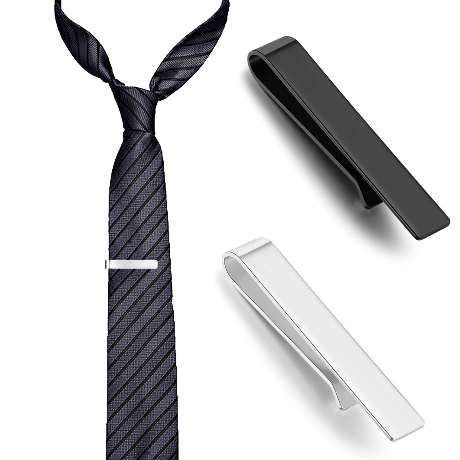 NIYATA Fermacravatta da uomo sottile in acciaio inossidabile, set di 2 fermacravatta classici,fermacravatta elegante per matrimoni e affari