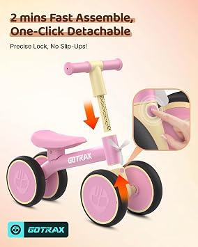 Gotrax Baby Balance Bike 1-2 Years, 7 Front&Rear Silent Wheels, Sturdy Steel Frame 66 lbs Load, Quick 2-Min Assembly, CPC Certified, Comfortable Soft Seat, Toddler Birthday Gift for Boys&Girls