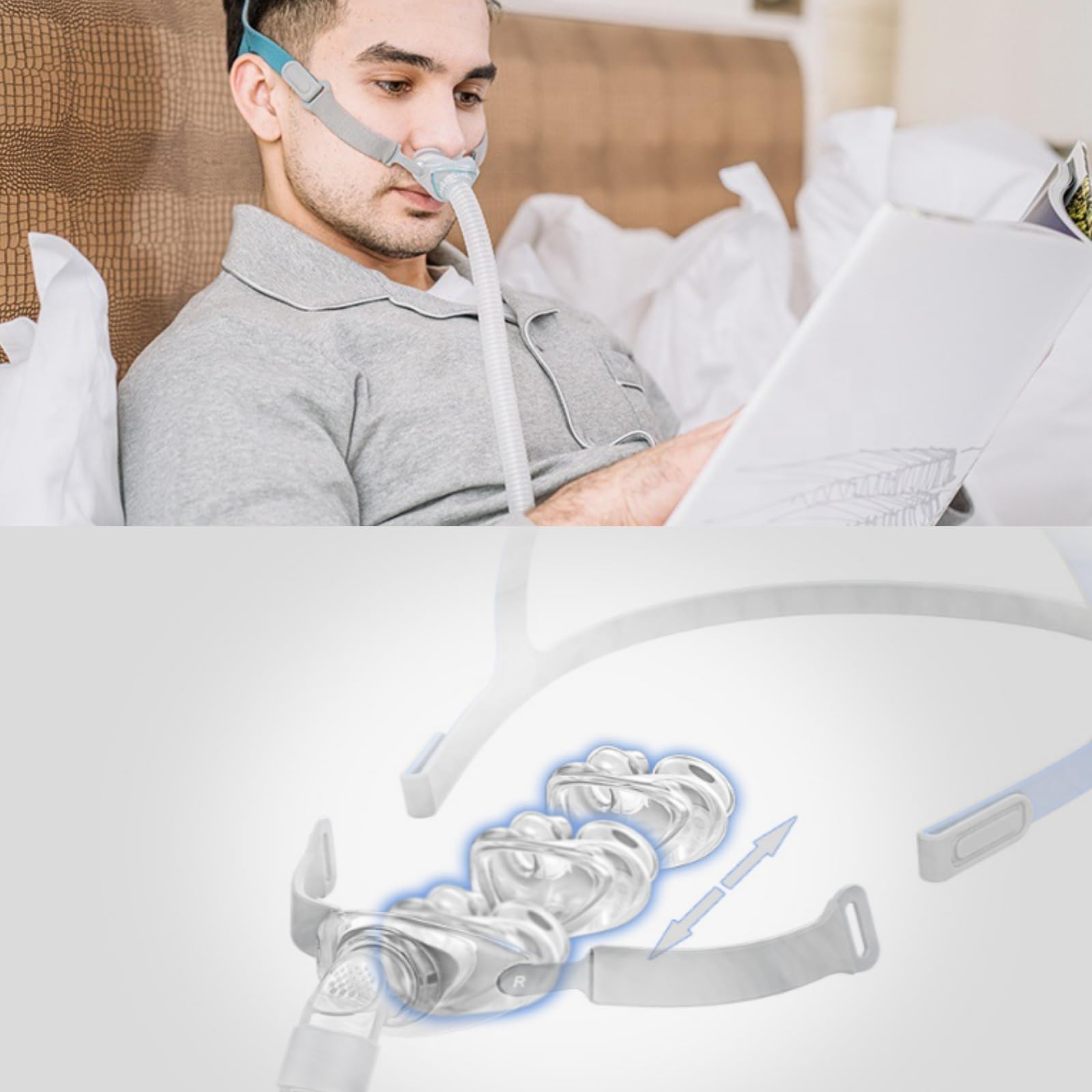 Gbbazu Support de coussin nasal pour masque CPAP, support de tuyau CPAP de remplacement réutilisé avec support de tuyau, avec coussin nasal CPAP n ° 3, joint en caoutchouc souple