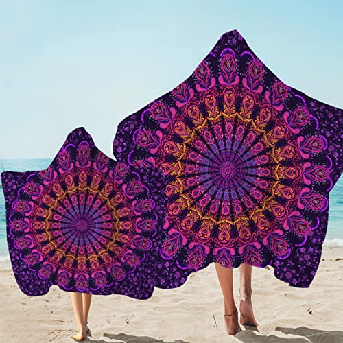 Sleepwish Classic Purple Mandala Hooded Beach Towel - Soft and Absorbent Hooded Kids Beach Towel for Beach, Bath, Swim, Pool Kids, 1 Piece