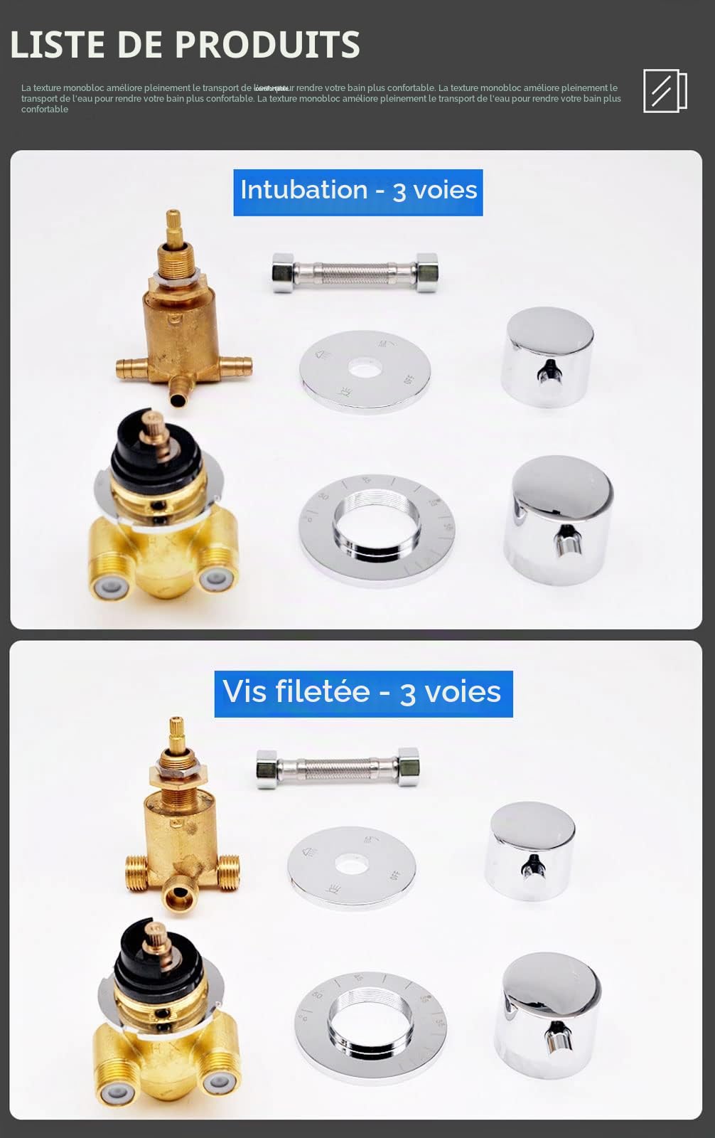 Mitigeur Thermostatique Robinet De Douche, 2/3/4 Voie Laiton Mitigeur Cabine De Douche Filetage/Intubation Aves Cartouche En Céramique, Pour Cabine Ou Hammam, G1/2" Screw 2 Way