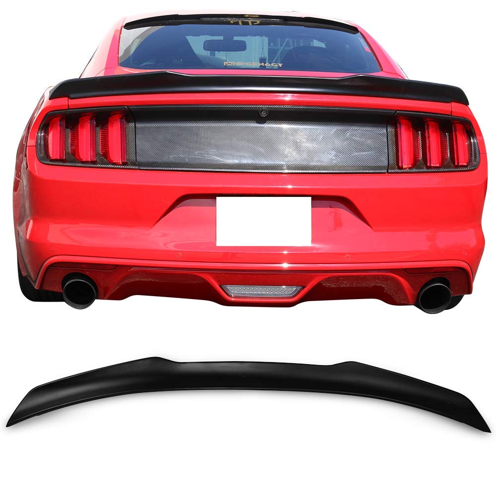 Trunk Spoiler Compatible with 2015-2023 Ford Mustang 2-Door Coupe, High Kick V Style Unpainted Black ABS Rear Spoiler Boot Deck Lid Roof Wing Replacement by IKON MOTORSPORTS, 2016 2017
