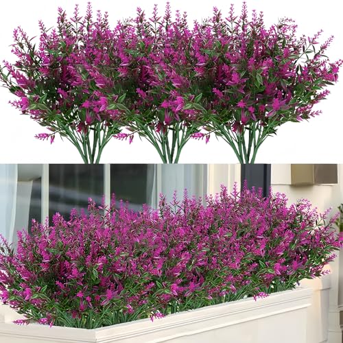 PRBUEHI 12 Bouquets Plante Artificielle Exterieur Lavande Artificielle Fleurs Artificielles Balcon Adaptées pour Balcon Intérieur et Extérieur, Boîte de B alcon de Jardin(Rouge)