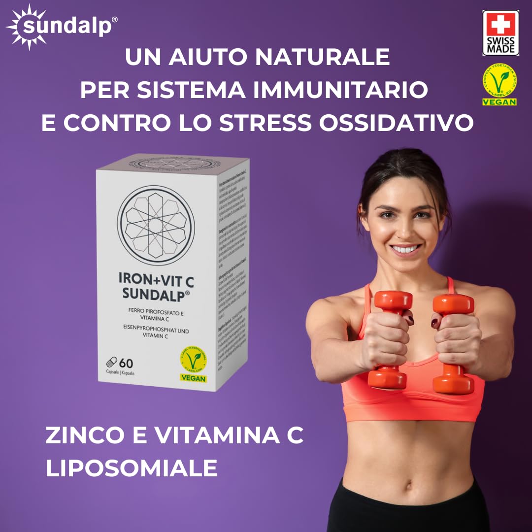 SUNDALP Zinc + Vit C | Integratore per Sistema Immunitario e Stanchezza | Integratore Alimentare con Zinco e Vitamina C - 60 Capsule