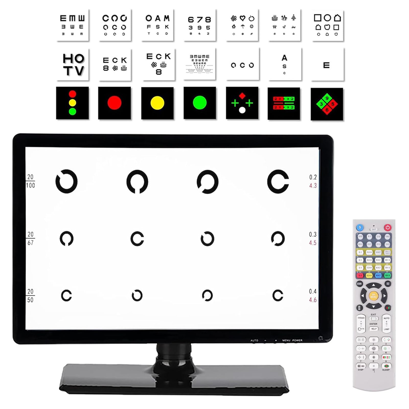 Tableau optique LCD 23in à rétroéclairage LED pour examens de réfraction en clinique et hôpital