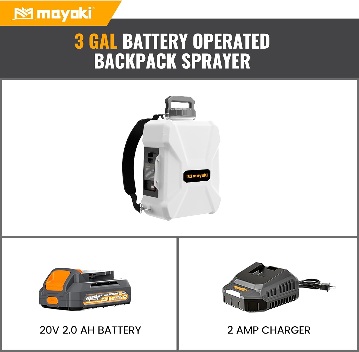 3Gallon Lawn Garden Sprayer Compatible with Dewalt 20V Battery, Backpack Pump Sprayer w/ 2.0Ah Battery, Translucent Water Tank, Adjustable Pressure, for Spraying Plants, Watering, Weeds, Cleaning