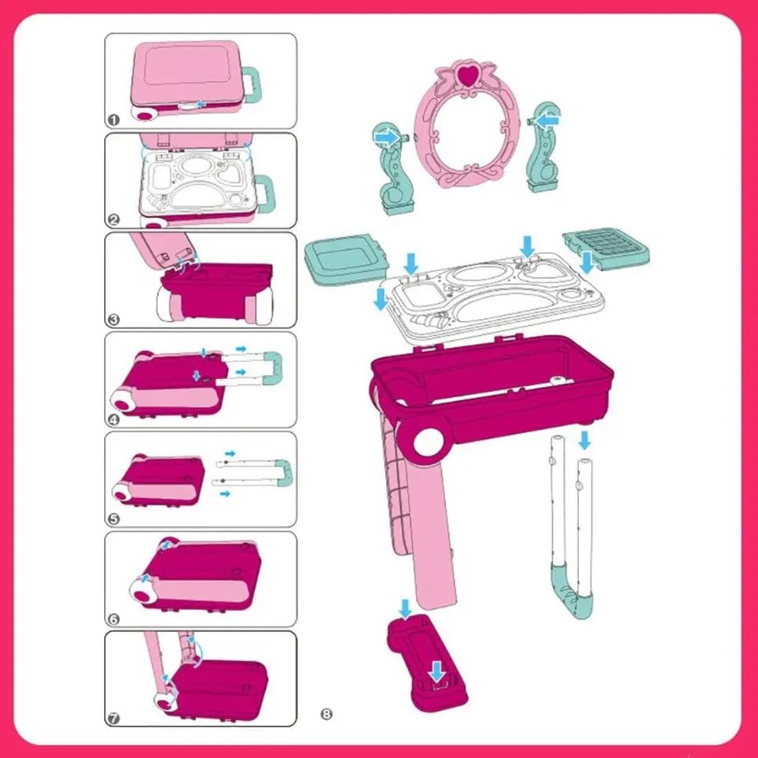 UB Toys Beauty Makeup Kit For Doll Girls Cosmetic Set 2 In 1 Vanity Table Portable Trolley Pretend Play Set Toy With Make Up Accessories For Kids Plastic 2