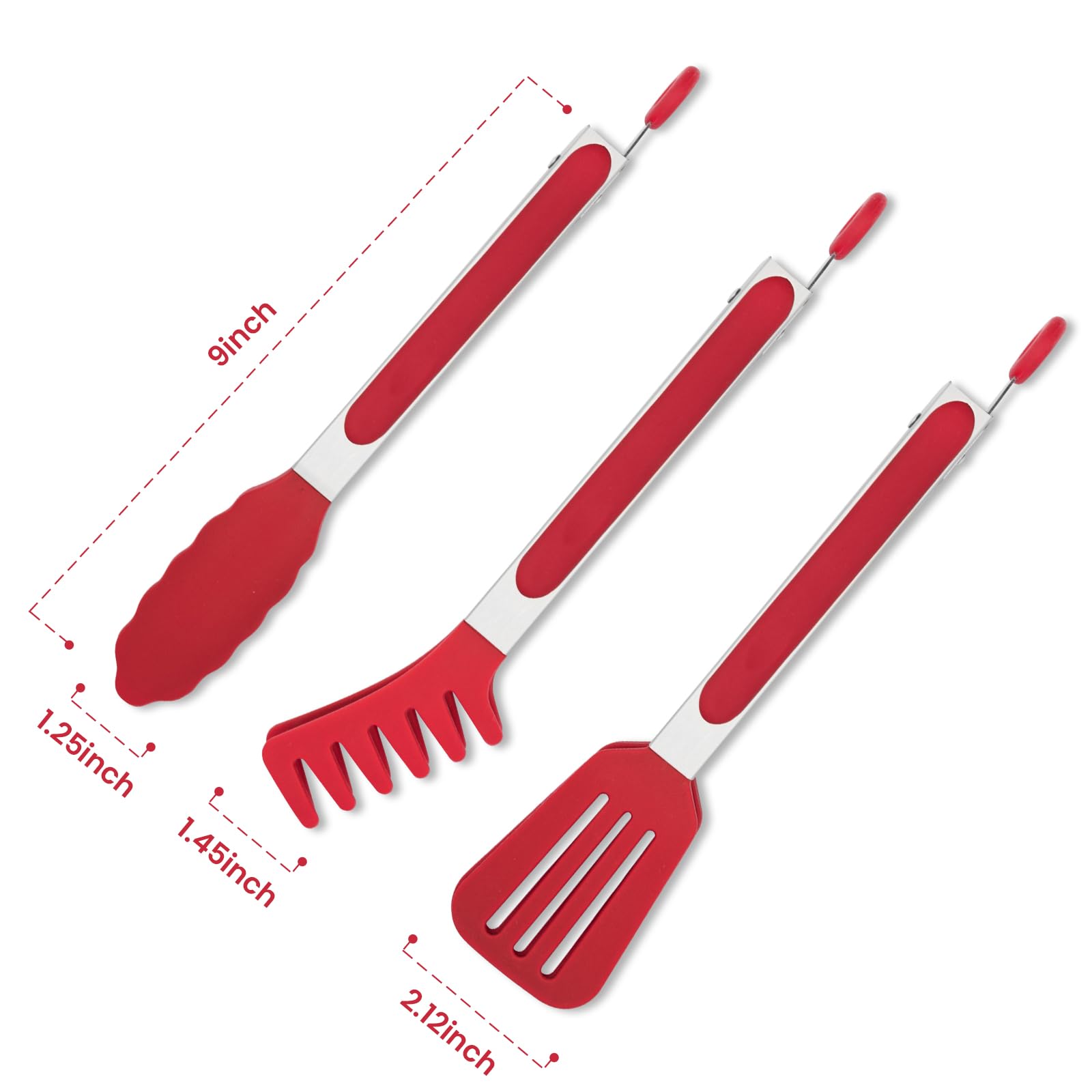 Paquete de 3 pinzas de silicona para cocinar, pinzas de cocina de 9 pulgadas con puntas de silicona, pinzas antiadherentes de acero inoxidable para bistec, pizza, pasta, espaguetis,