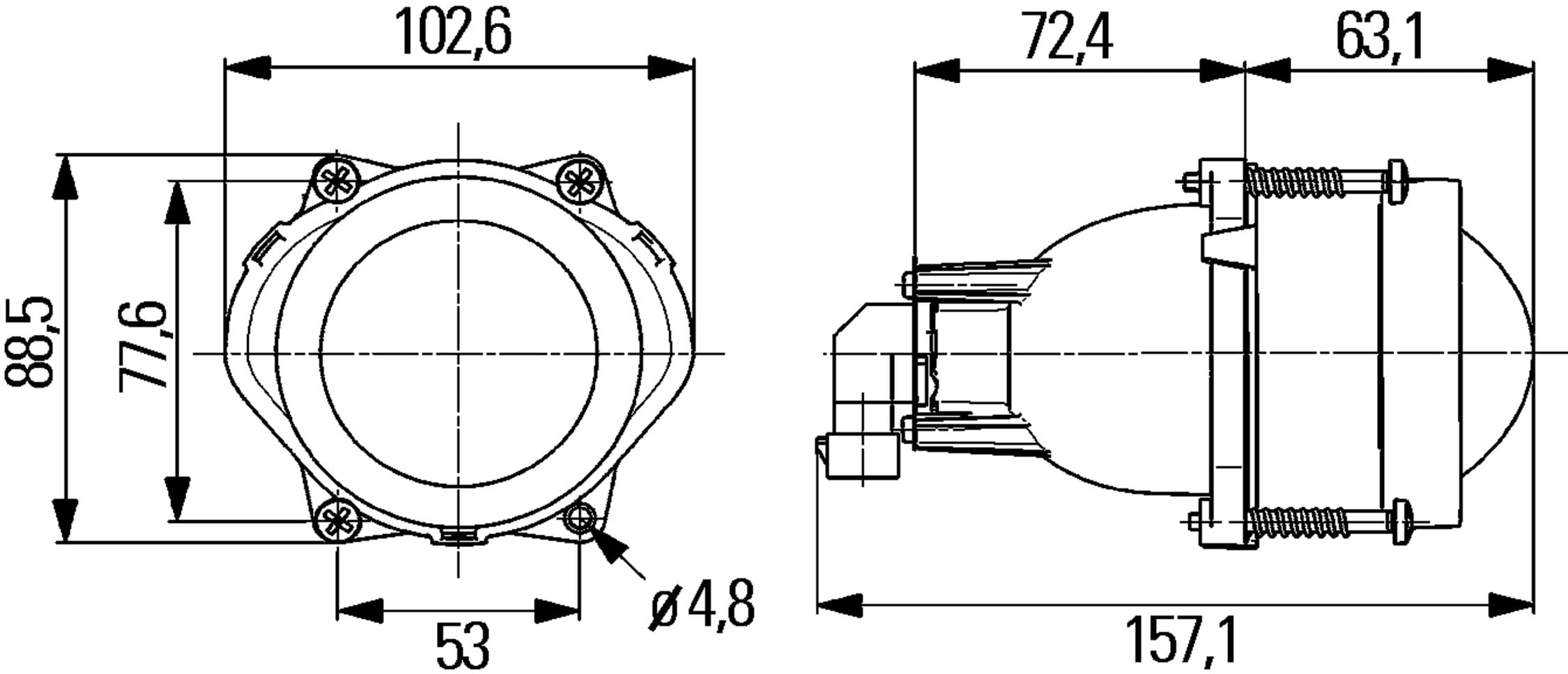 HELLA 1BL 998 570-001 Halógena/DE-Faro principal - Modul 60 - 12/24V - redondo - Montaje - Conector: Conector plano - Delante, derecha/Delante, izquierda