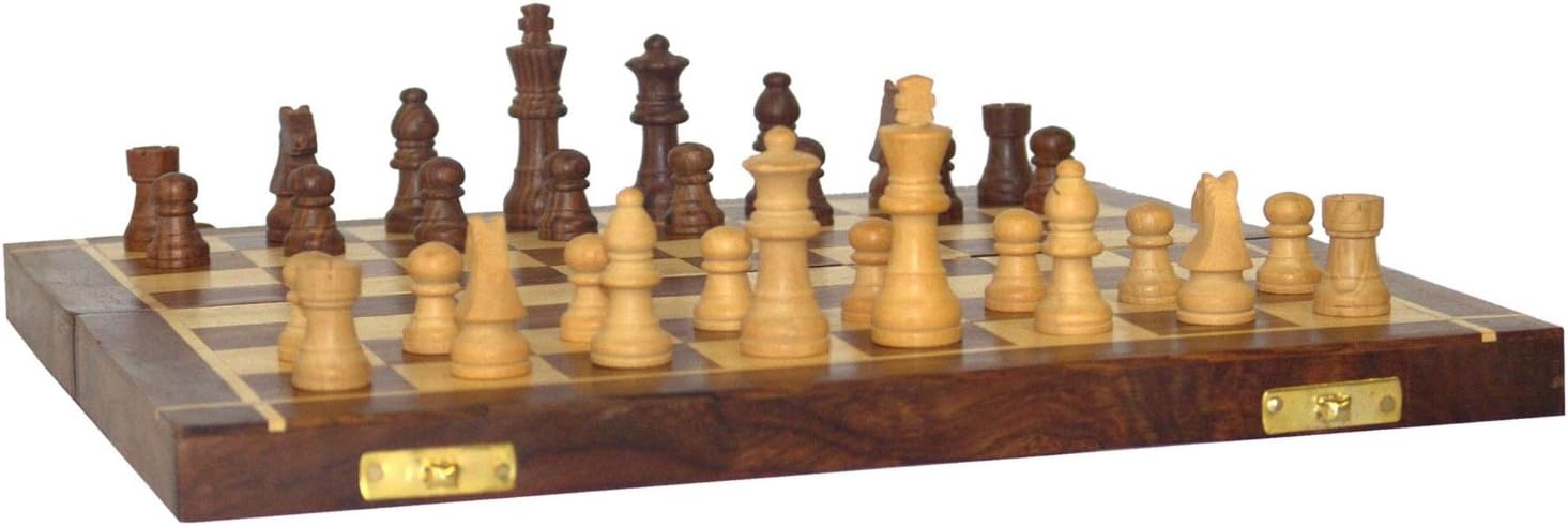 Wooden Handmade Standard Classic Chess Board Game Foldable Size 12”