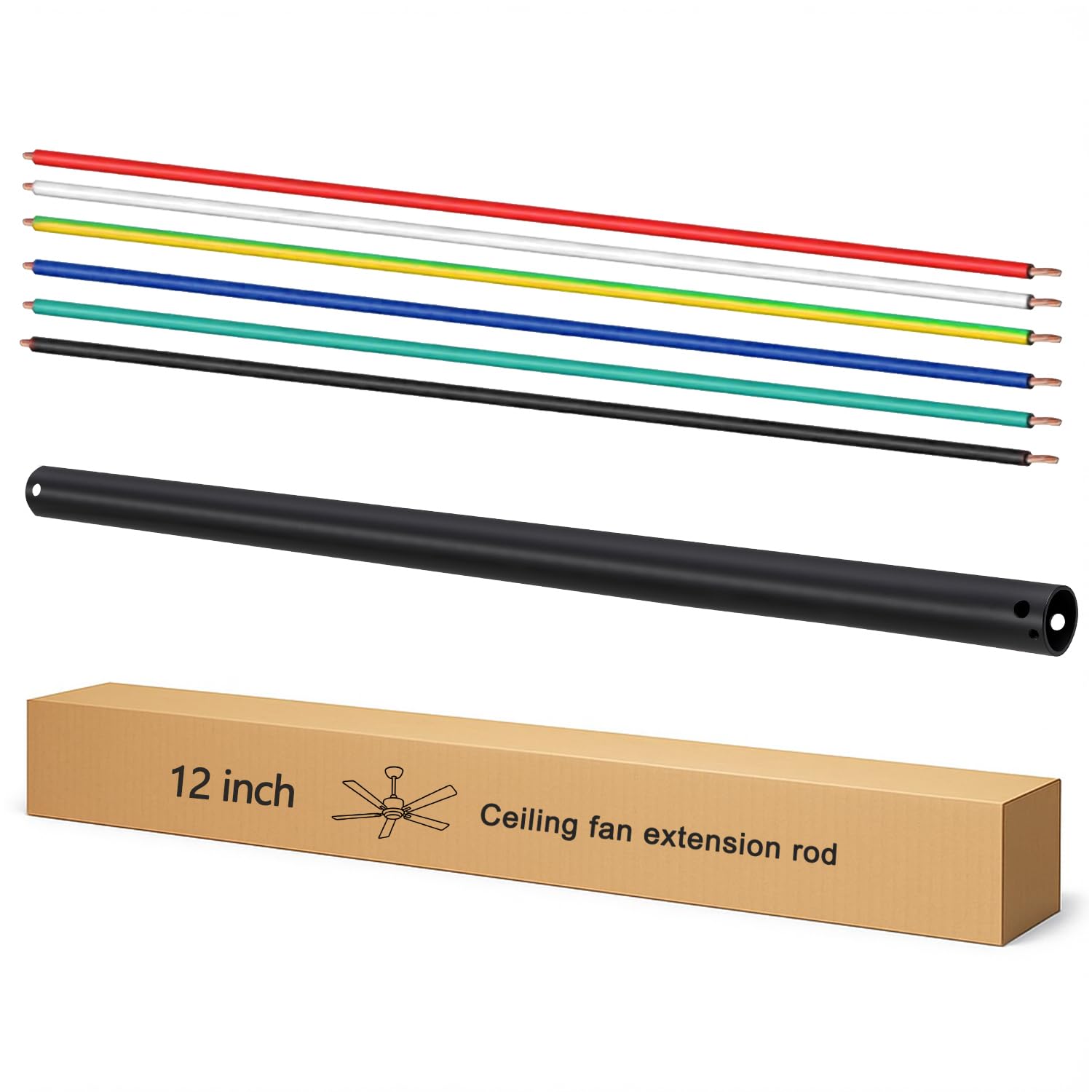 12 Inch Ceiling Fan Downrod with UL Wires, Matte Black, 1-Inch Diameter, Unthreaded