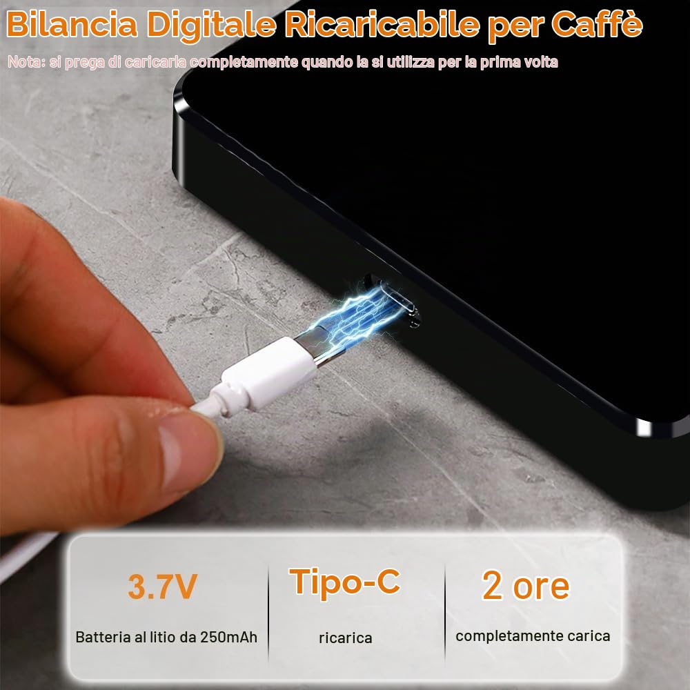 OBEST Mini Bilancia per Caffè con Timer, 3kg/0,1g Bilancia con Precisione | Bilancia Digitale Ricaricabile per Caffè, Bilancia Elettronica Portatile da Cucina con Display a LED e Timer Automatico