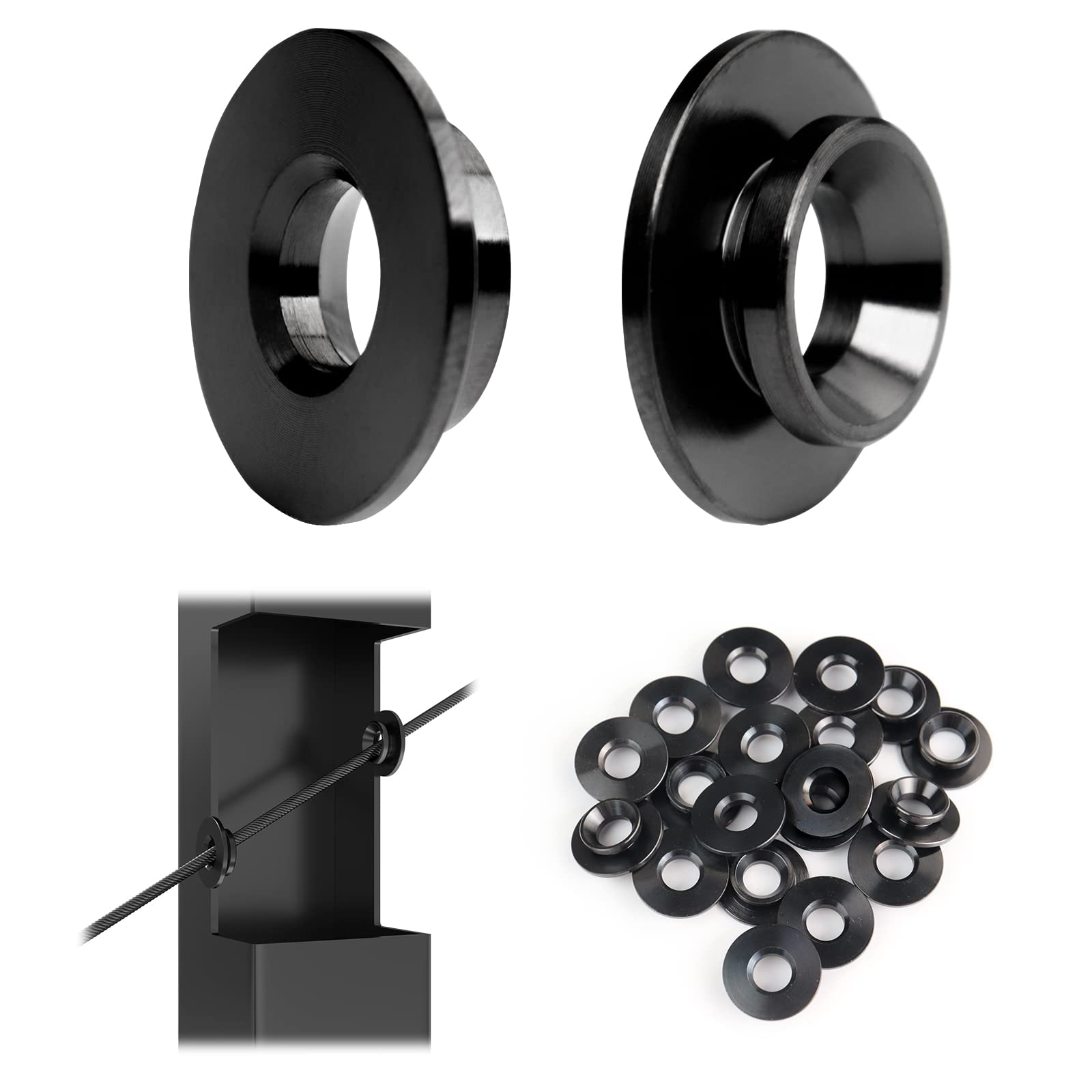 Muzata 20 Pack 1/8" 30 Degree Angle Wheel Black Cable Railing Grommets ONLY for Angle 1/8" 5/32" 3/16" Wire Rope T316 Stainless Steel Protector