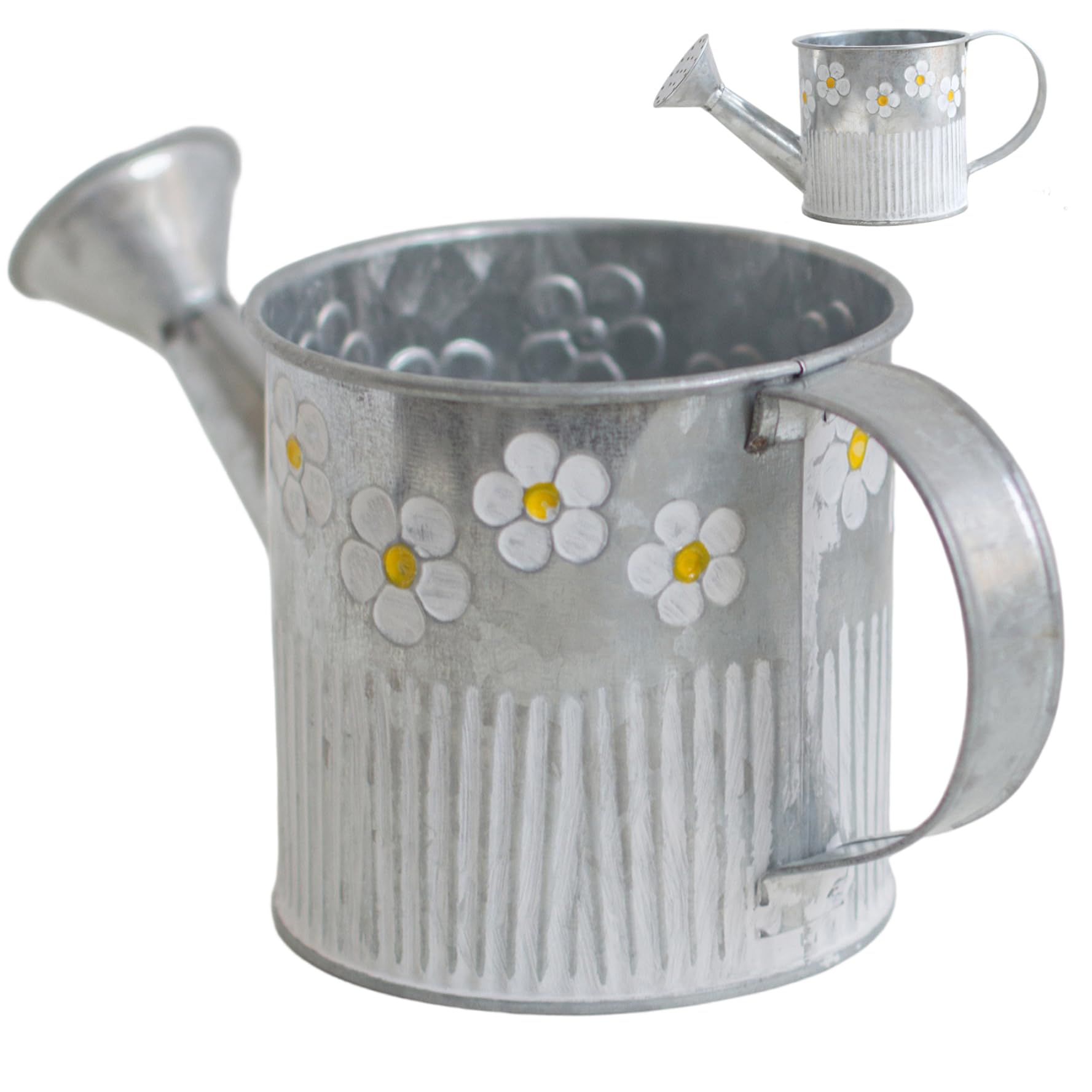 Latemeia Galvanized Flower Bucket, 3.5x3.5inch Flower Patten Metal Planter Buckets with Handles, Farmhouse Rustic Tin Container for Herbs, Succulents, Wedding or Tabletop Decor