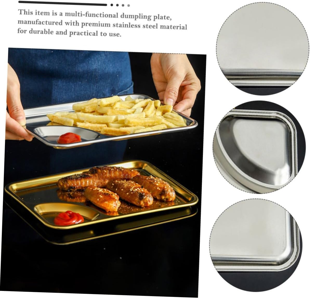 Mikinona Stainless Steel Dumpling Plate Multi Function Chips Dish