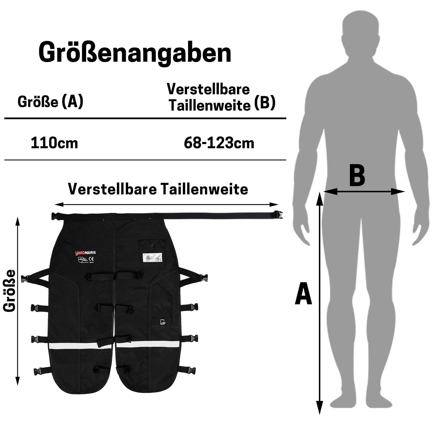 Pantalones anti-corte para motosierra con cinturón ajustable y bandas reflectantes 3M - Certificado UL (Negro)