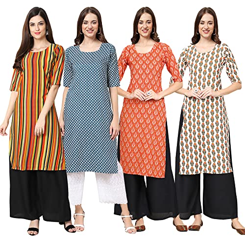 Image of Pinkmint Women's Crepe Digital Print Straight Kurta [Pack of 4] (CCV-334-338-339-335)