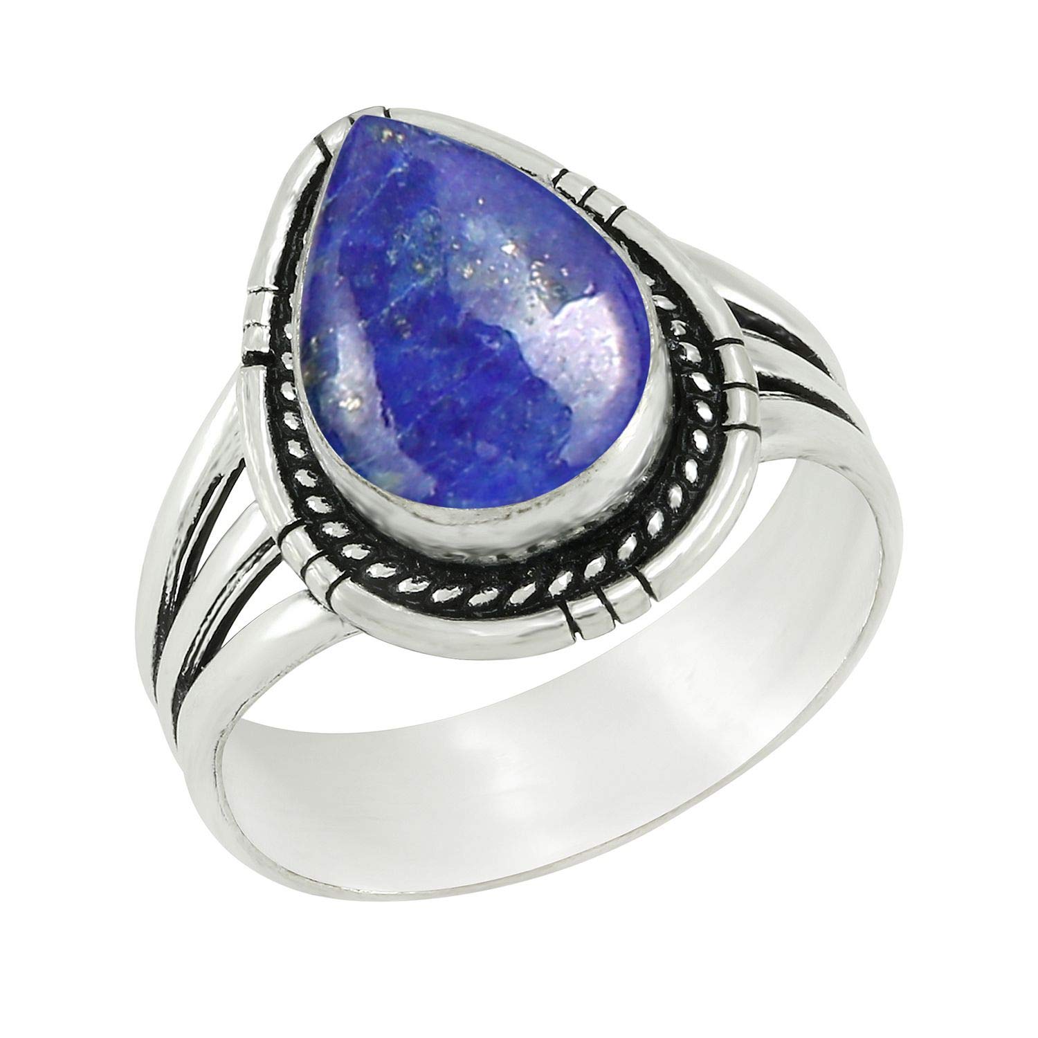 Natural Moonstone/Labradorite/Turquoise/Amethyst/Lapis Pear Shape Gemstone Rings for Women - 925 Silver Plated Handmade Birthstone Triple Band Style