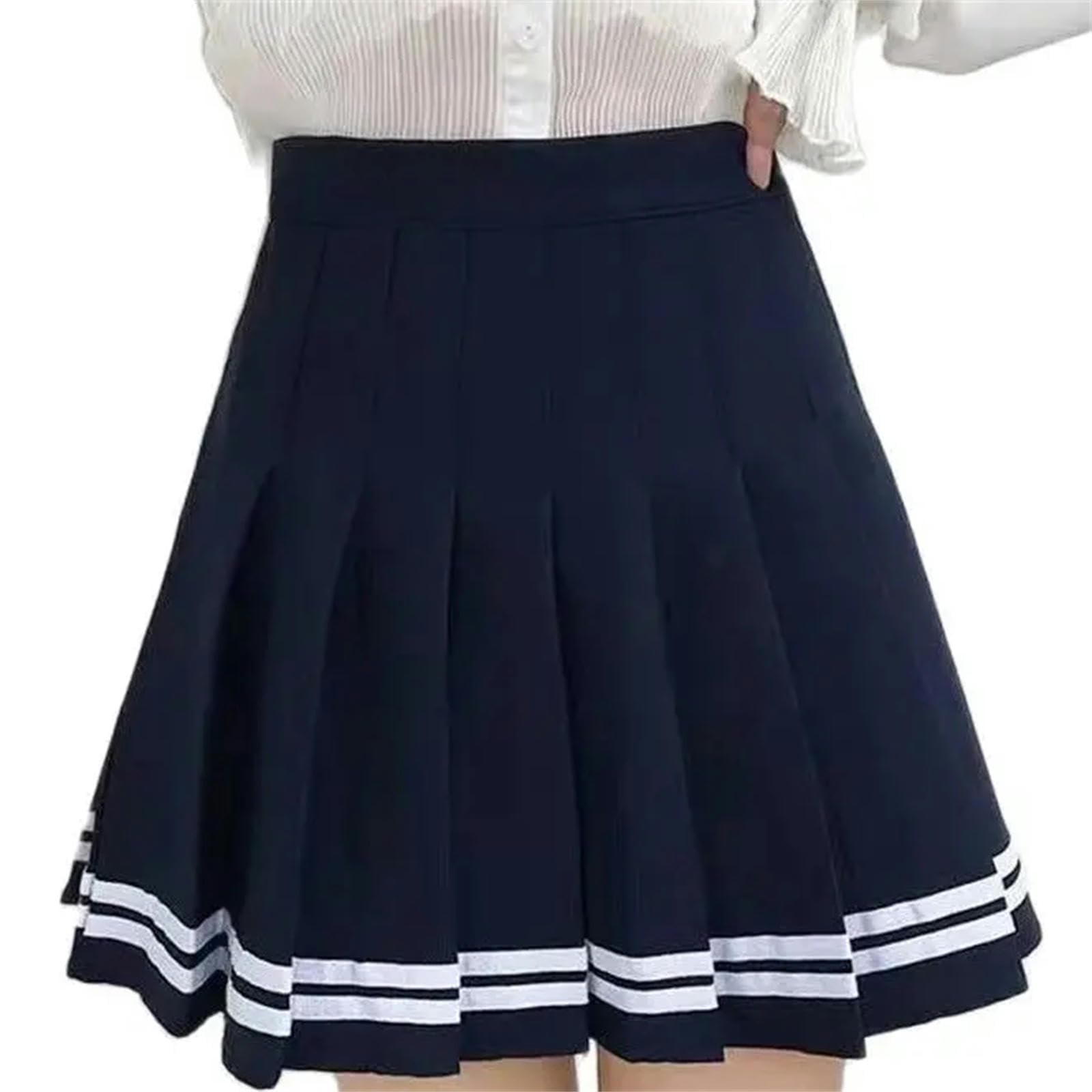 Falda Falda Plisada En Forma De A para Niñas En Verano Falda con Cremallera En La Cintura Alta-Blanco-XXL