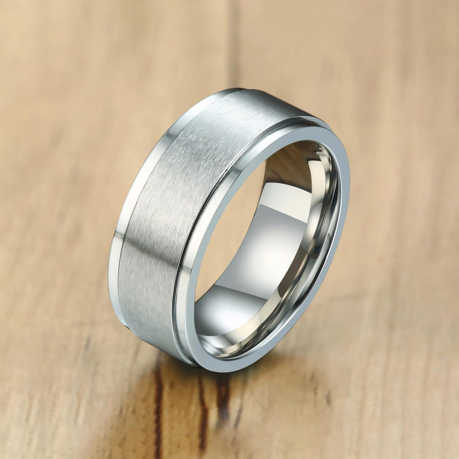 Men's Spinner Fidget Anxiety Ring 8MM Stainless Steel Rotation Wedding Rings for Men Women Stress Free Silver/Black/Gold/Blue Beveled Edges Engagement Bands Comfort Fit Jewelry Gifts Size 6-13 - Image 3