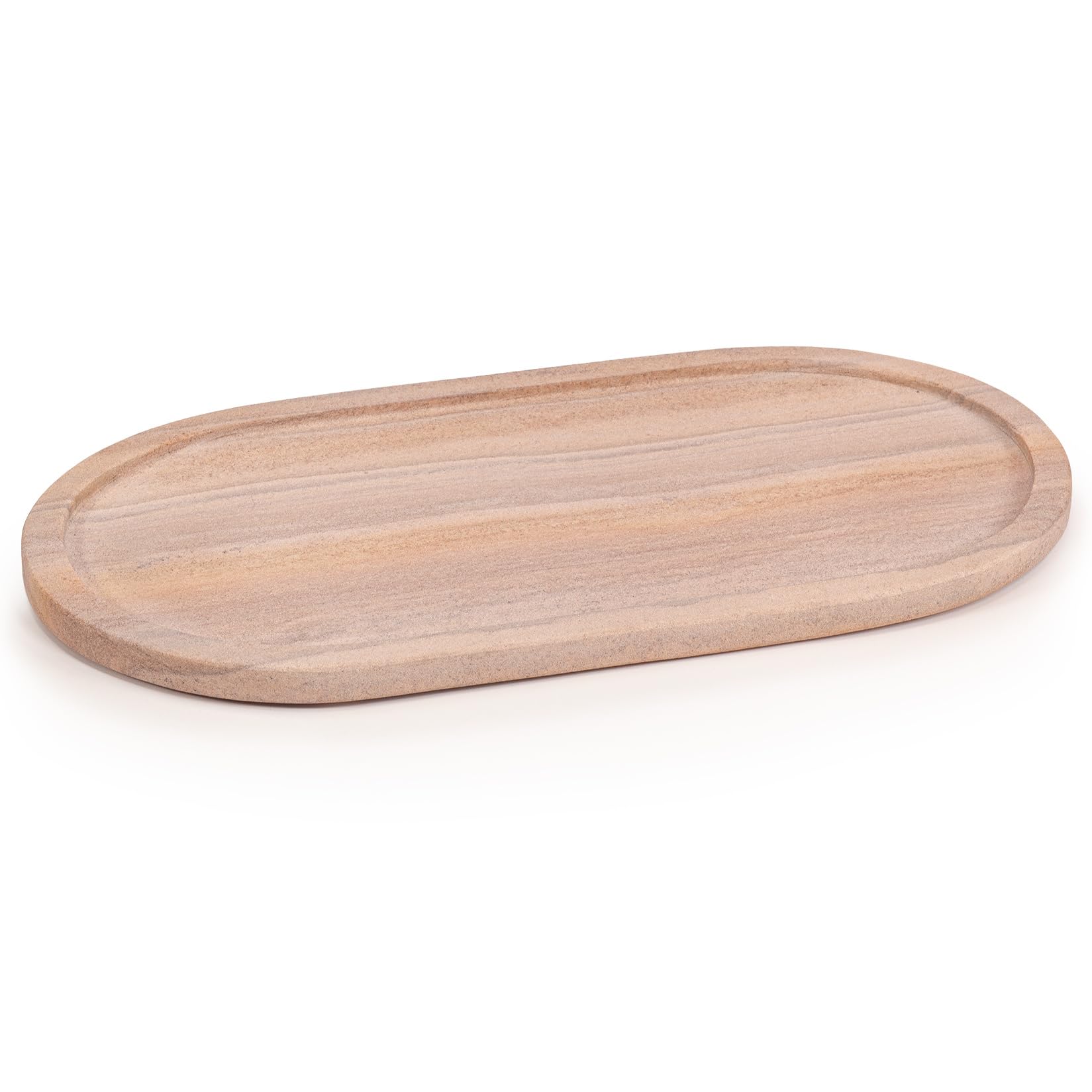 EHC Decorative Large Oval Stone Serving Tray for Bathroom, Vanity, Jewellery, Coffee Table Accessory, Multipurpose Organizer - Rainbow Sandstone