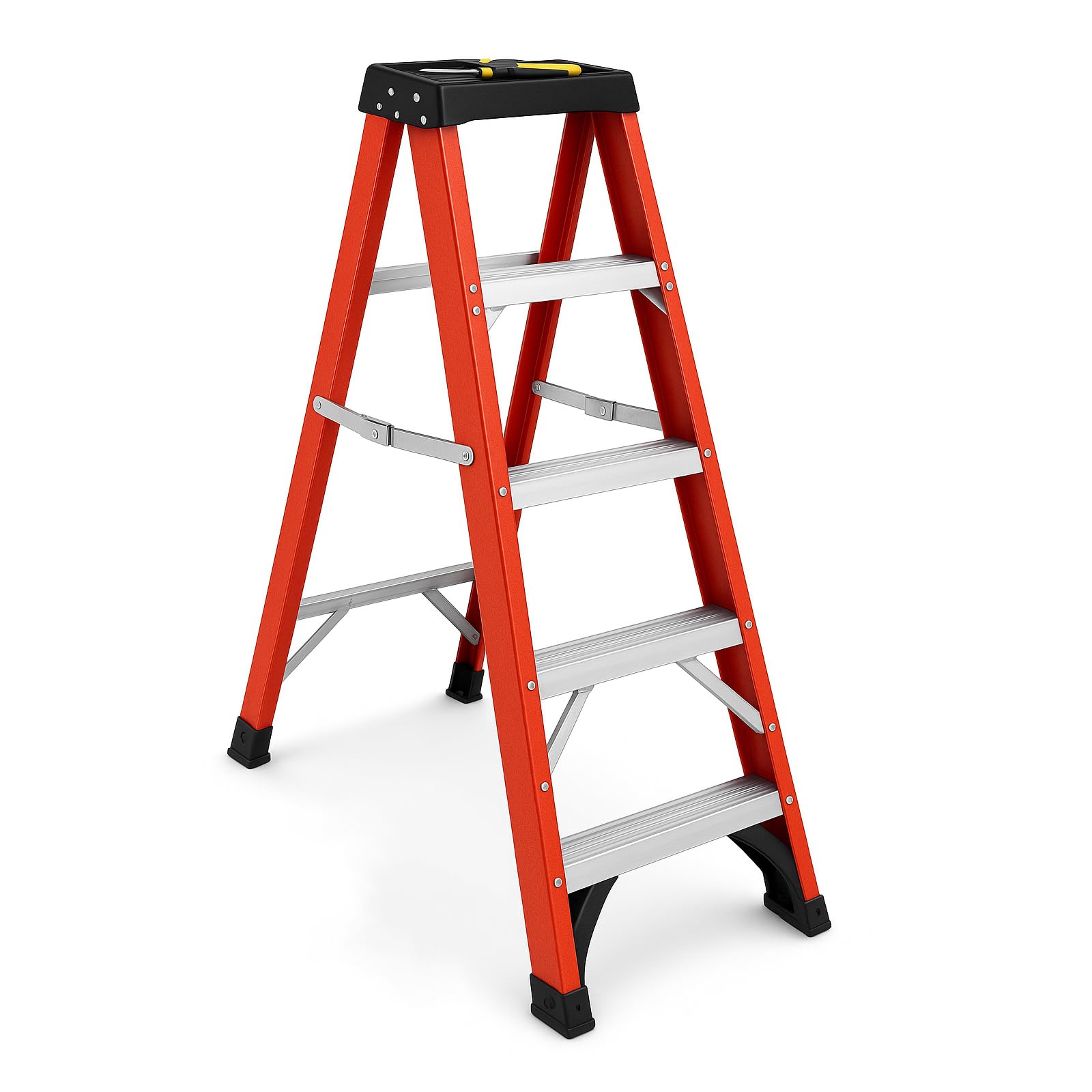 4-Foot Fiberglass Platform Step Ladder, 300 Lbs Capacity, Type IA Non-Conductive Heavy Duty Folding Ladder with Tool Tray, Non-Slip Rubber Feet, for Home &amp; Work