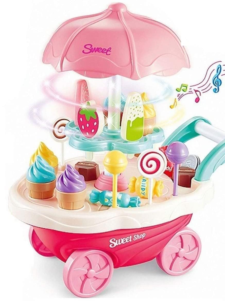 Star Impex Sweet Shopping Cart, Luxury Supermarket Shop -Pink, Candy Sweet Shopping cart | Ice Cream Role Play Set Toy for Kids, (Multi-Color)
