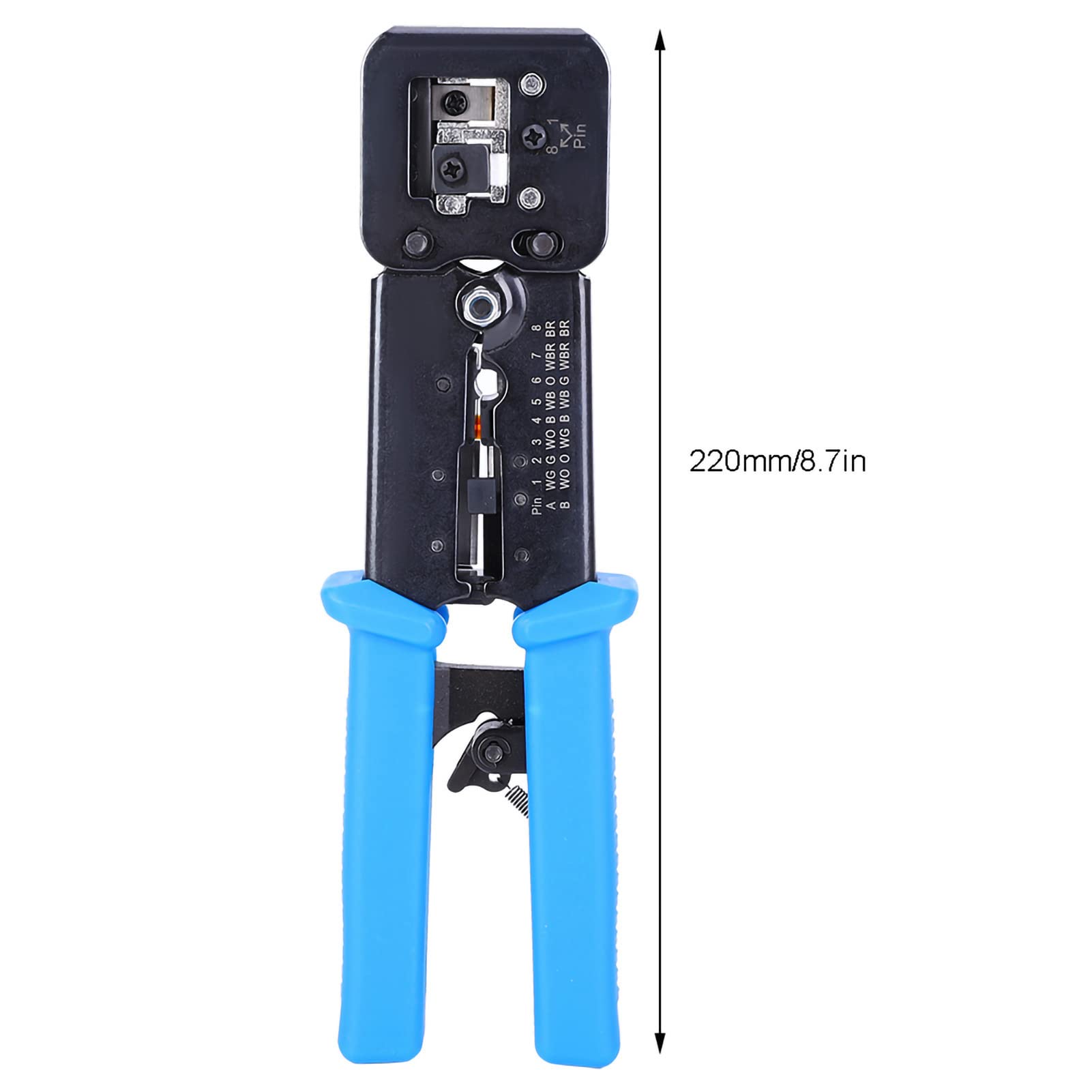Crimpatrice per cavi di rete multifunzionale, spelafili e pinza a crimpare per connettori RJ45 e RJ11 a 4P, 6P, 8P con impugnatura ergonomica antiscivolo