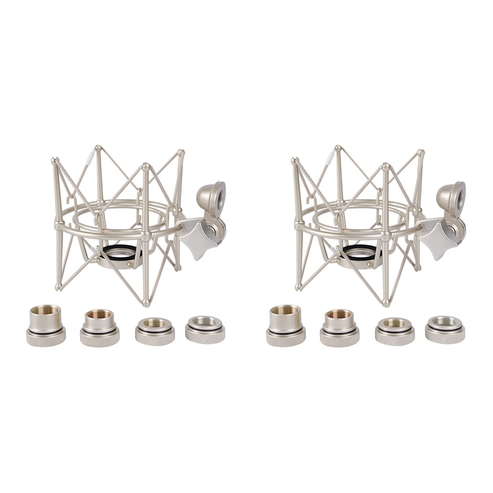 VENEKA 2X Mikrofon-Stoßdämpferhalterung, Verstellbare Halterung, Aufnahmemikrofonständer, Metallhalterung, Mikrofonständer (Champagne Gold)