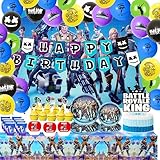 Gaming Party Supplies, Gaming Birthday Decorations Set 165 Pack - Video Game Themed Balloons, Toppers, Stickers, Backdrop, Gamer party decorations
