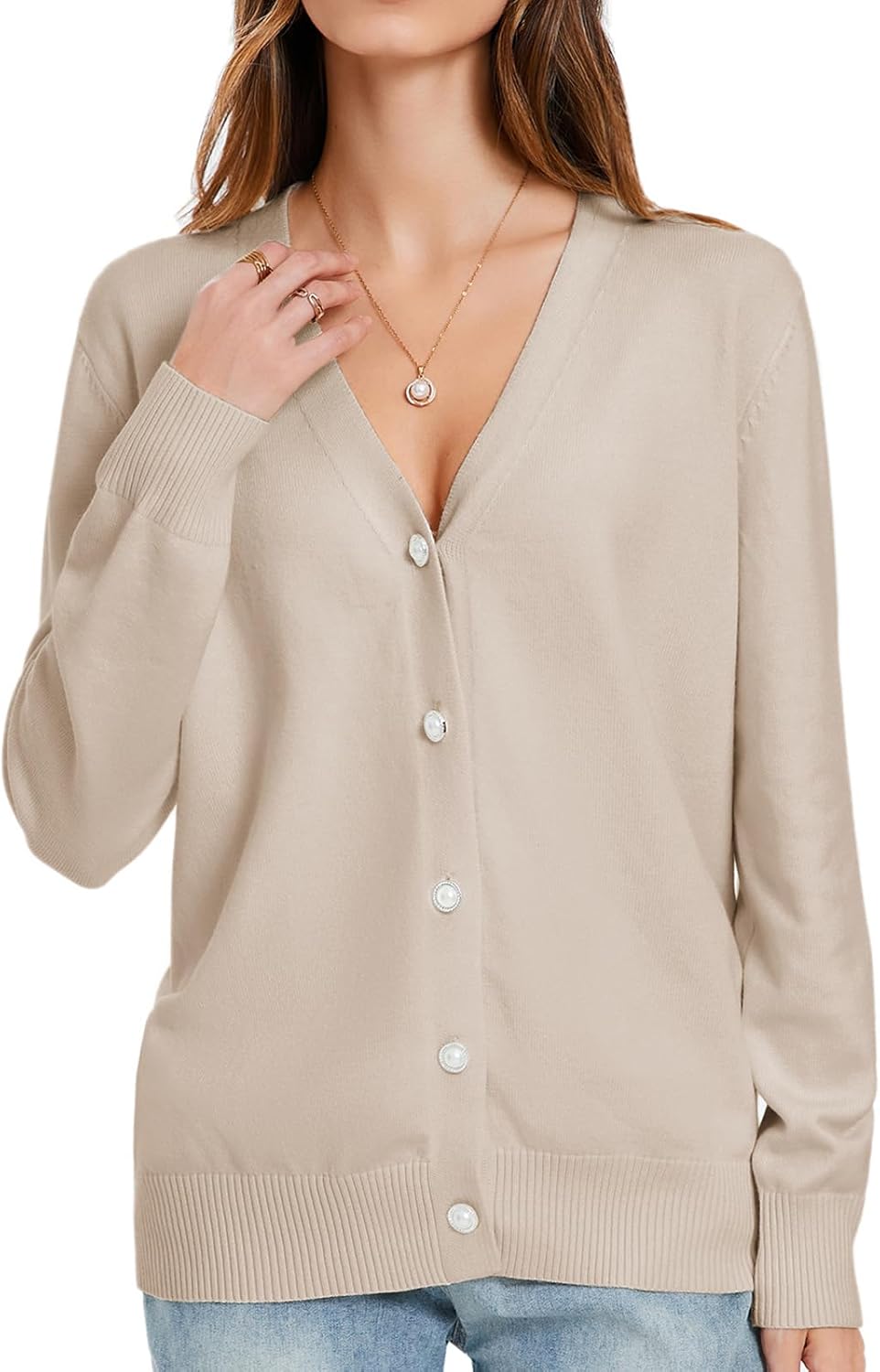 Womens Button Down Cardigan Sweater 2025 Casual Soft V Neck Work Sweaters Lightweight Knit Tops Fall Outfits Clothes - Image 2