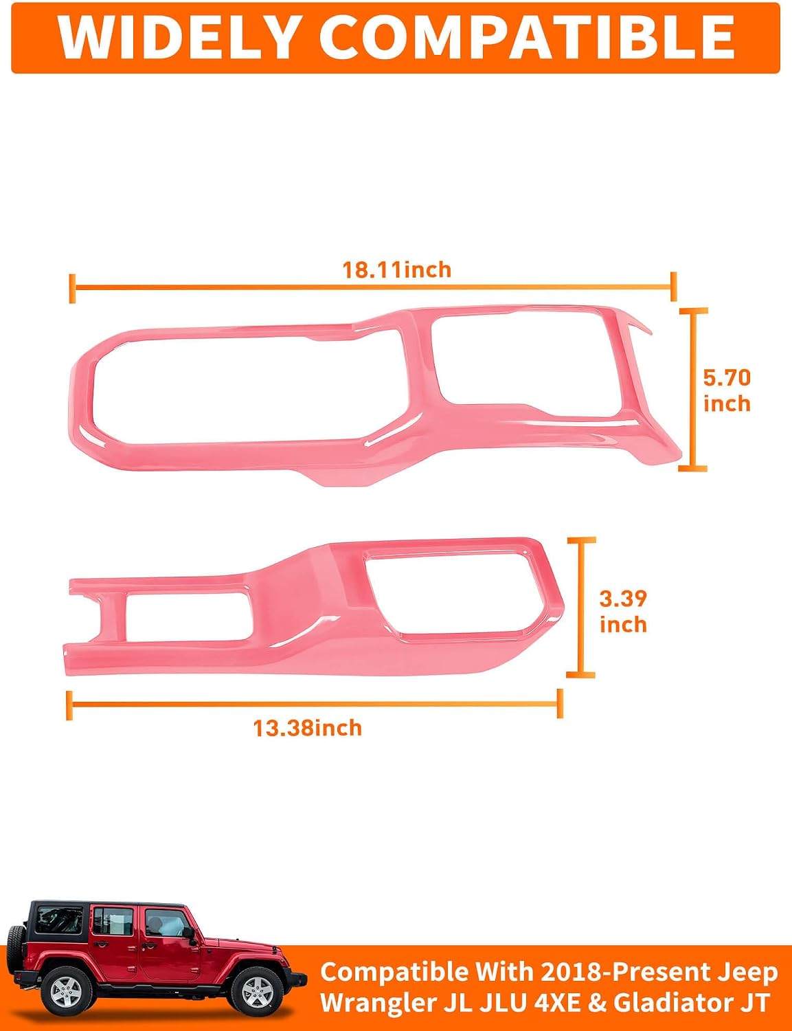 Savadicar Pink Interior Accessories - Gear Shift Panel Trim Set for 2018-Present Jeep Wrangler JL JLU 4XE & Gladiator JT - Solid Color Interior Decor Upgrade Option, 2-Piece