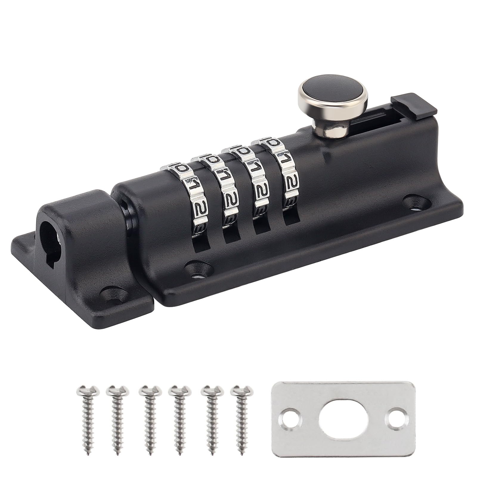 HOJLKLD Combination Locking Bolt, 4 Digit Combination Door Security Slide Latch Lock Heavy Duty Zinc Alloy Slide Bolt Lock for Shed Gate Fences