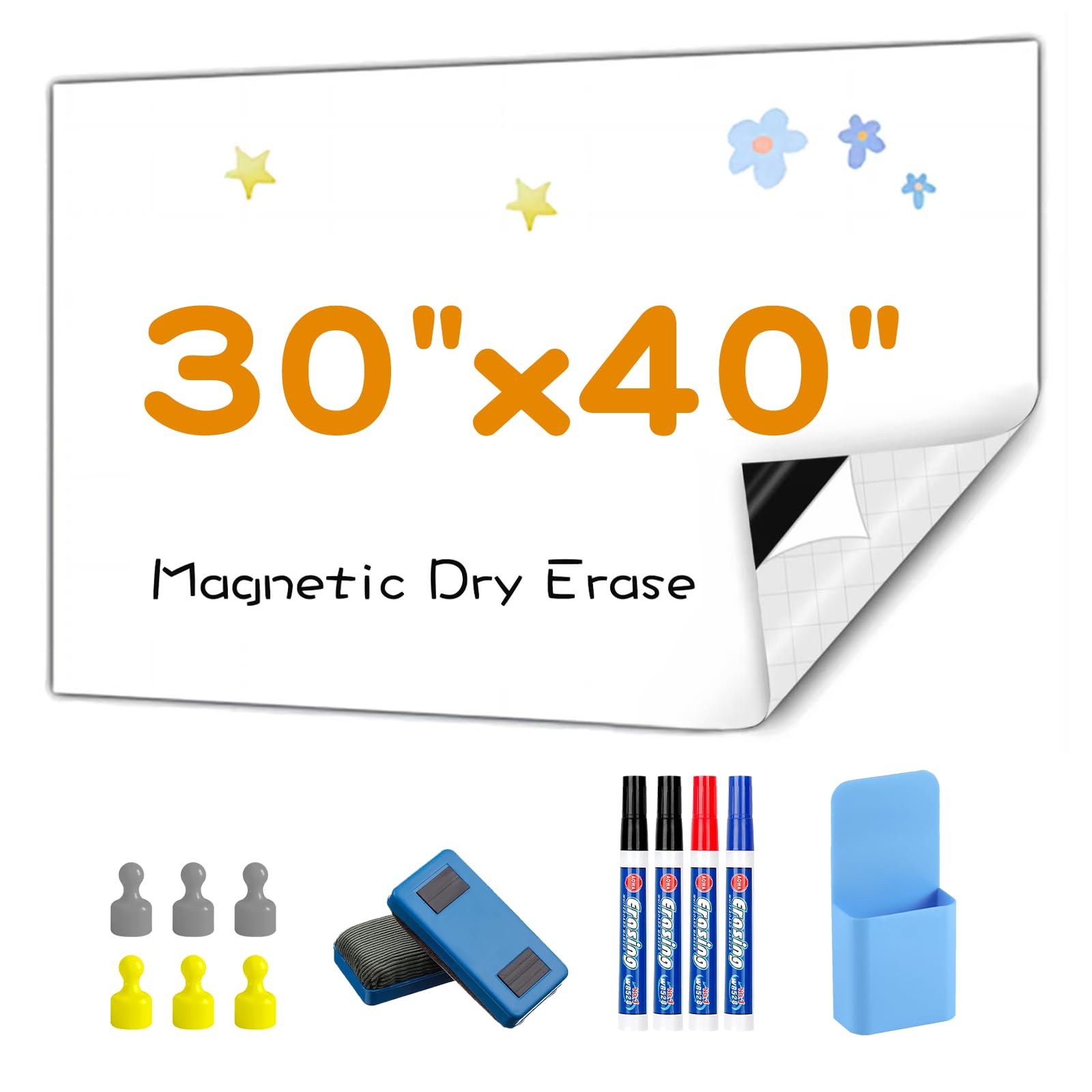 Babenoun Magnetic Whiteboard Contact Paper, 30" x 40" Stick on Magnetic Dry Erase White Board Sticker on Wall, Easy to Write for Drawing, School, Office, Kitchen Fridge