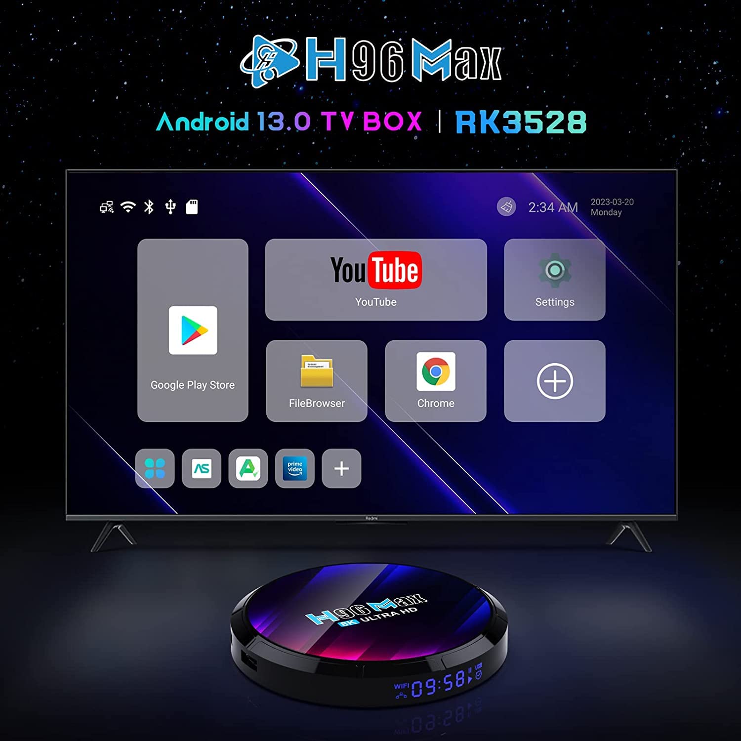 Smart Android 13.0 TV Box 4GB RAM 64GB ROM Rk3258quad-Core Cortex-A53 Soporte De CPU 2.4G/5G WiFi BT 4.0 USB 3.0 10/100M Ethernet 3D 8K/4K HD Media Box,4gb+32gb