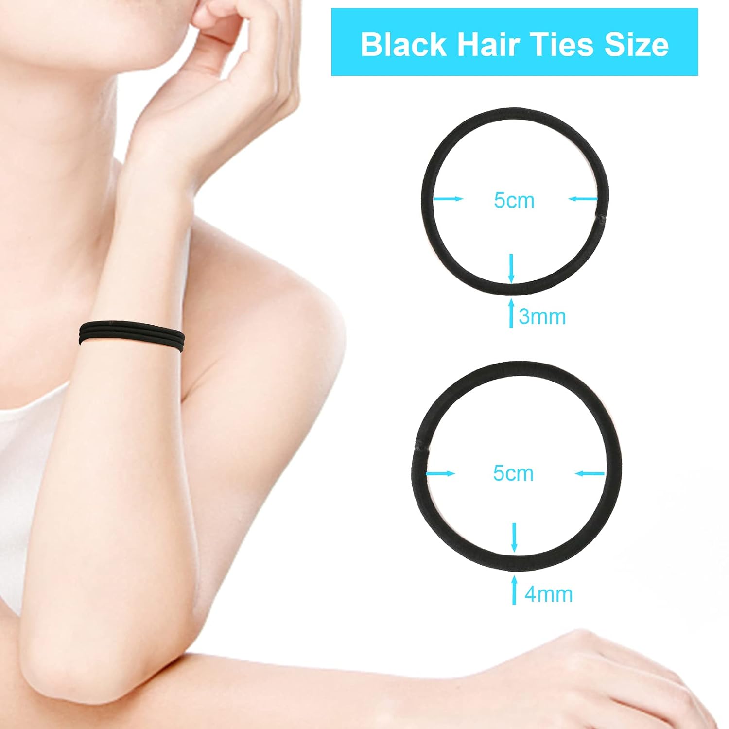 YXYL Hair Ties - 220 PCS Black Hair Ties, Premium Elastic Hair Bands for Women Men Ponytail Holders, Hair Elastics Tie for Medium Thick Curly Hair, 120PCS 4mm, 100PCS 3mm