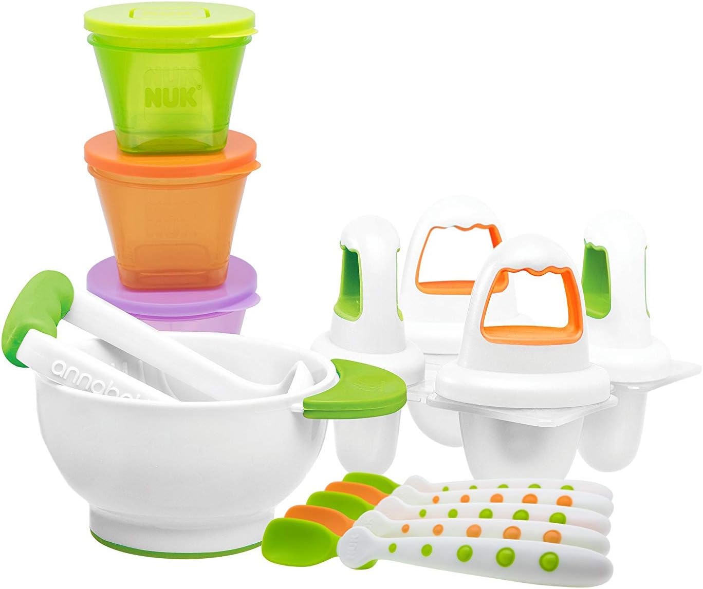 NUK Baby Weaning First Foods Starter Set with 5 Spoons, 4 Ice Lolly Moulds, 1 Masher/Bowl and 3 Food Storage Cups, 14 Piece Set