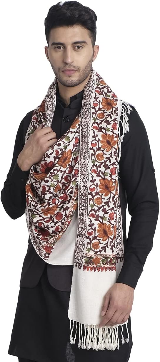 Zamour Men's Traditional Kashmiri Lohi Stole Punjabi with Embroidery Patterns 80 inches x 30 inches