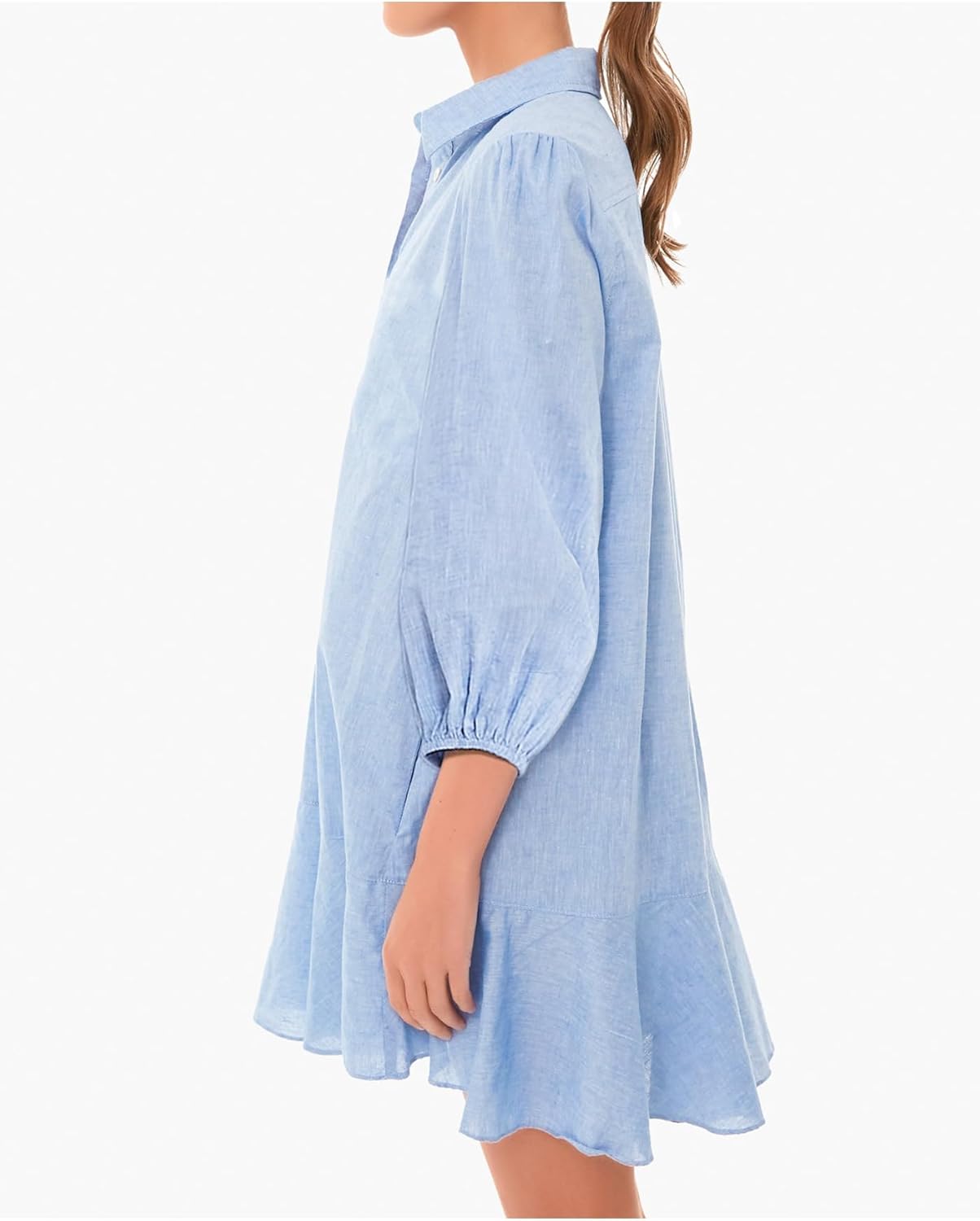 Women Button Down Dress Casual 3/4 Puff Sleeve Cotton Linen Dress Flowy Ruffle Hem Tunic Shirt Dresses - Image 2