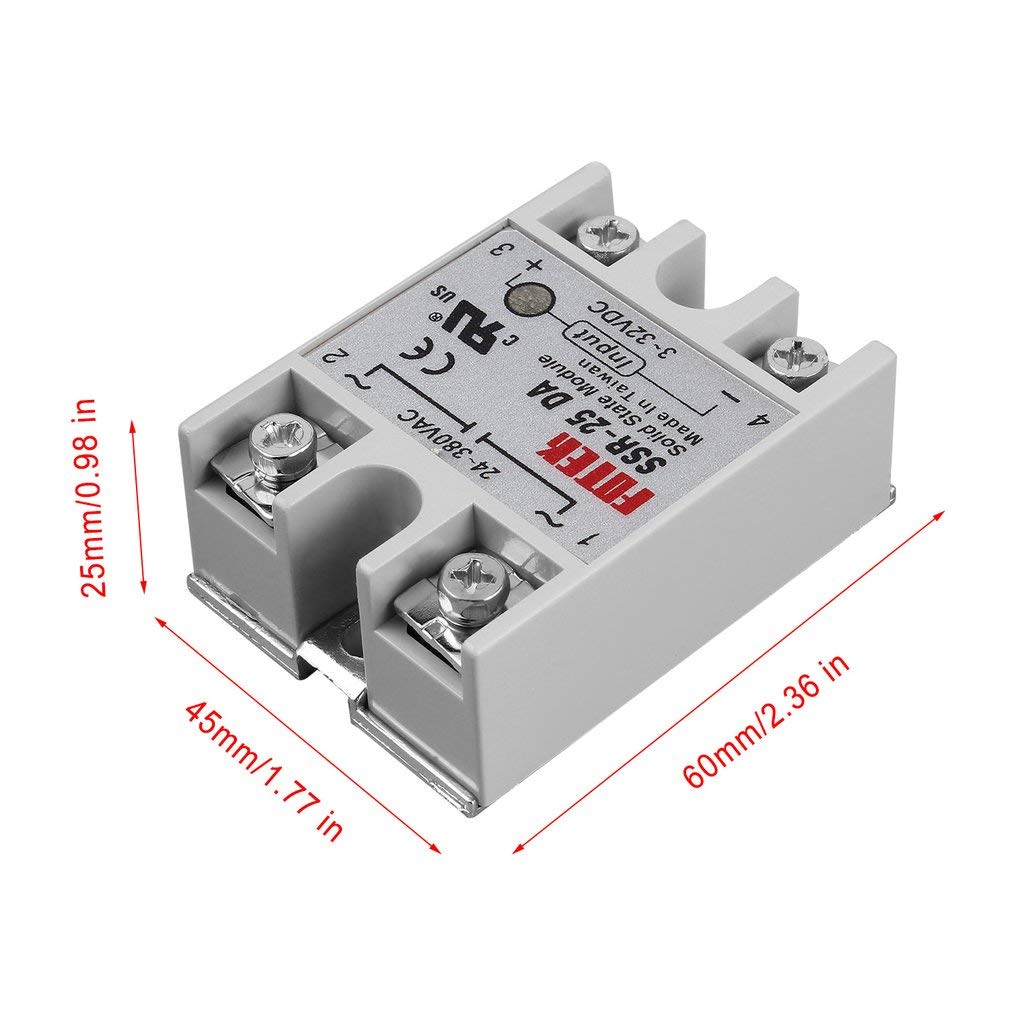 Artshu Modulo relè a stato solido SSR-25DA 25A/250V 3-32V DC Ingresso 24-380VAC Uscita