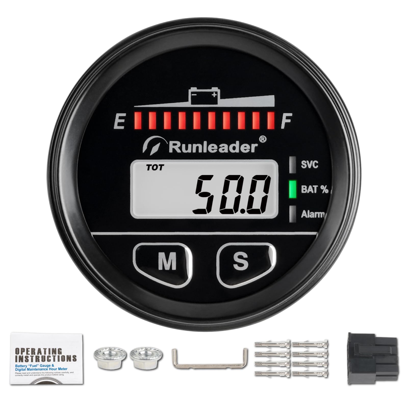 Indicatore del Livello di Carica della Batteria 12V 24V 36V 48V Contaore Misuratore di Tensione per Batterie al Piombo Gel LiFeO4 AGM