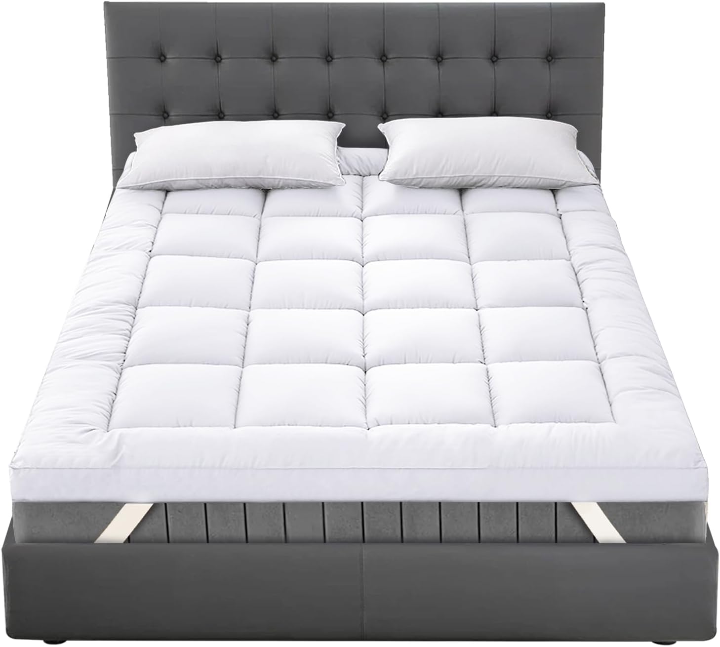 Gc Gaveno Cavailia White Luxury Quilted Mattress Topper King Size 10Cm Deep | Hotel Quality Mattress Topper With Elastic Corner Straps | Hypoallergenic Soft Feel Mattress Pad | 152 X 203 Cm