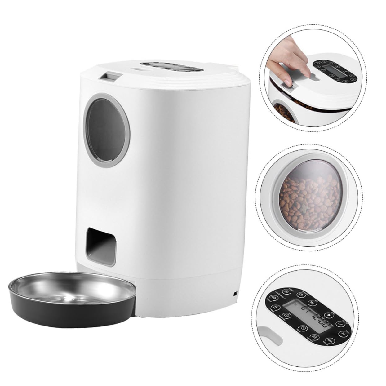FRCOLOR 1pezzi Alimentatore Automatico Per Cani e Gatti Con Timer e Registrazione Personalizzata Dispenser Intelligente Per Cibo Secco Facile Da Pulire e Memoria Funzione