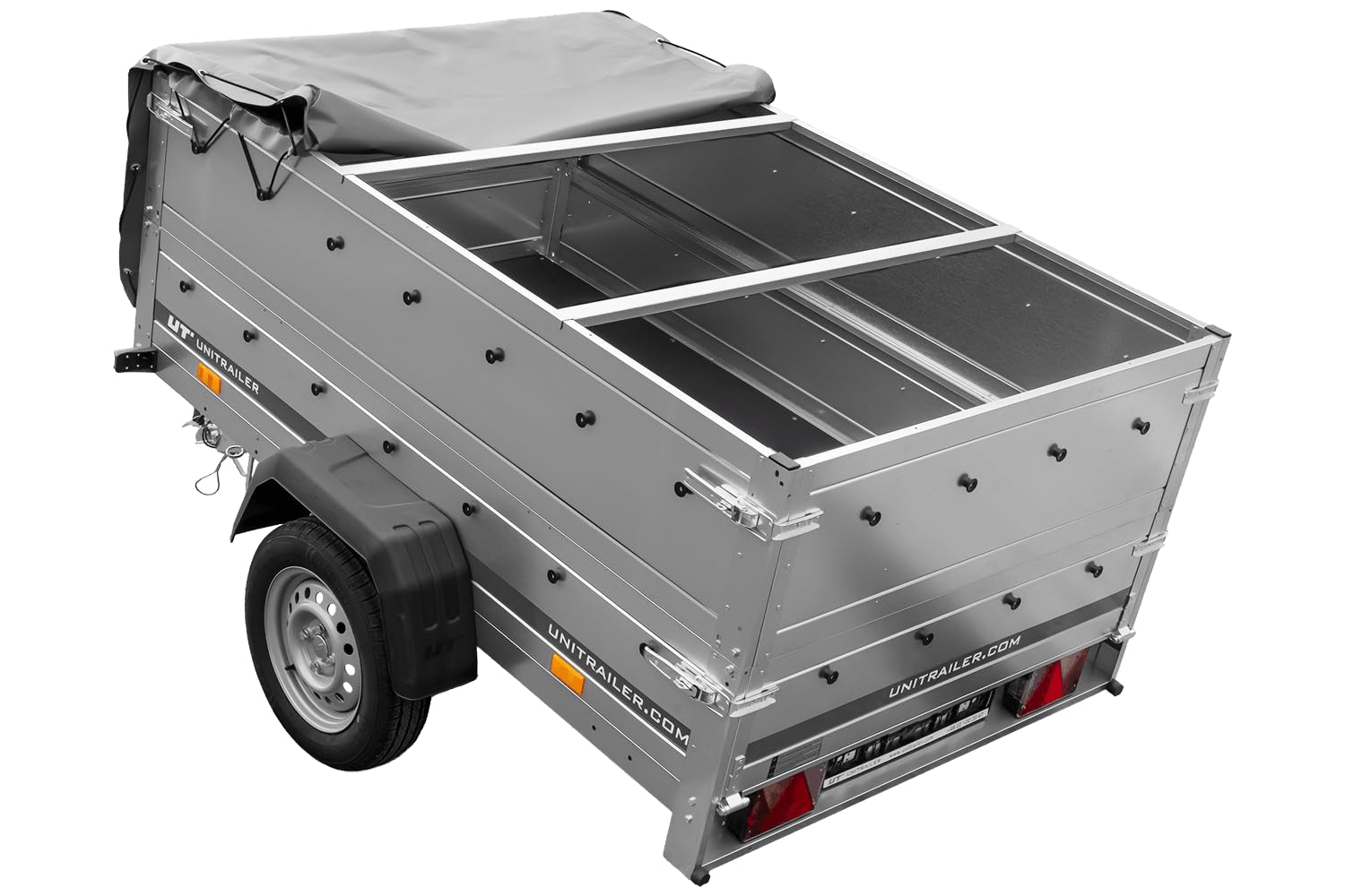UNITRAILER Anhänger kippbar Garden Trailer 201 Kipp mit zusätzlichen Bordwänden, Stützrad und Flachplane